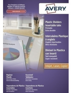 SEPARADORES AVERY PVC COLORES TRASLUCIDOS SURTIDOS A4 6 pestañas 9 taladros INKJETLASER PERSONALIZABLES