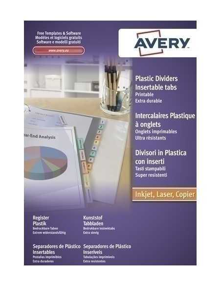 SEPARADORES AVERY PVC COLORES TRASLUCIDOS SURTIDOS A4 6 pestañas 9 taladros INKJETLASER PERSONALIZABLES