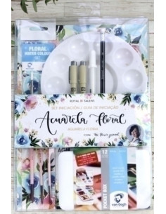 SET ACUARELA FLORAL VAN GOGH INICIACION 15 pastillasblocacuarelasRotuladores calibradosPincelesPaleta de plastico