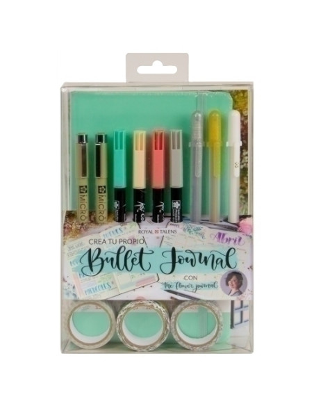 SET BULLET JOURNAL SAKURA INICIACION MENTA Rotuladores de punta pincelRotulador calibradoBloc de tapa duraCintas washi tapes