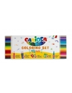SET CARIOCA COLORING 65 PIEZAS 30 rotuladores 30 lapices de colores 2 lapices HB 2 gomas de borrar y 1 afilalapiz