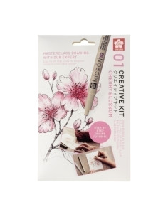SET CREATIVO SAKURA ART KIT FLOR DE CEREZO Pigma Micron 05 negro  Gelly Roll  Koi coloring  3 postales A6 con video tutorial