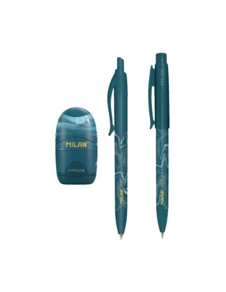 MILAN CAJA REGALO SERIE LAVA CON BOLÍGRAFO P1 PORTAMINAS PL1 05 Y AFILABORRA CAPSULE AZUL