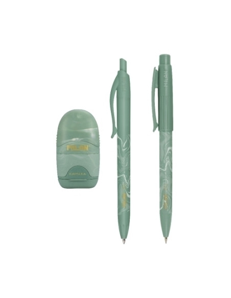 MILAN CAJA REGALO SERIE LAVA CON BOLÍGRAFO P1 PORTAMINAS PL1 05 Y AFILABORRA CAPSULE VERDE