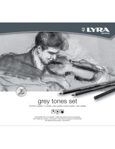 SET LYRA REMBRANDT TONOS GRISES CAJA METALICA DE 25