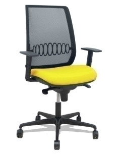 SILLA PIQUERAS Y CRESPO ALARES BRAZOS REGULABLES ERGONOMICA MECANISMO SINCRO RESPALDO MALLA NEGRA ASIENTO TAPIZADO BALI AMARILLO