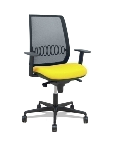 SILLA PIQUERAS Y CRESPO ALARES BRAZOS REGULABLES ERGONOMICA MECANISMO SINCRO RESPALDO MALLA NEGRA ASIENTO TAPIZADO BALI AMARILLO