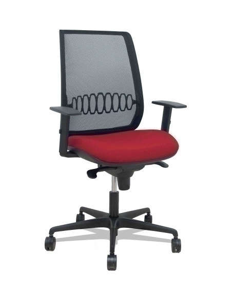 SILLA PIQUERAS Y CRESPO ALARES BRAZOS REGULABLES ERGONOMICA MECANISMO SINCRO RESPALDO MALLA NEGRA ASIENTO TAPIZADO BALI GRANATE