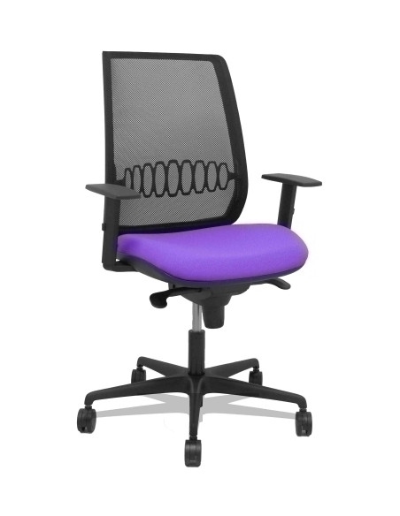SILLA PIQUERAS Y CRESPO ALARES BRAZOS REGULABLES ERGONOMICA MECANISMO SINCRO RESPALDO MALLA NEGRA ASIENTO TAPIZADO BALI LILA