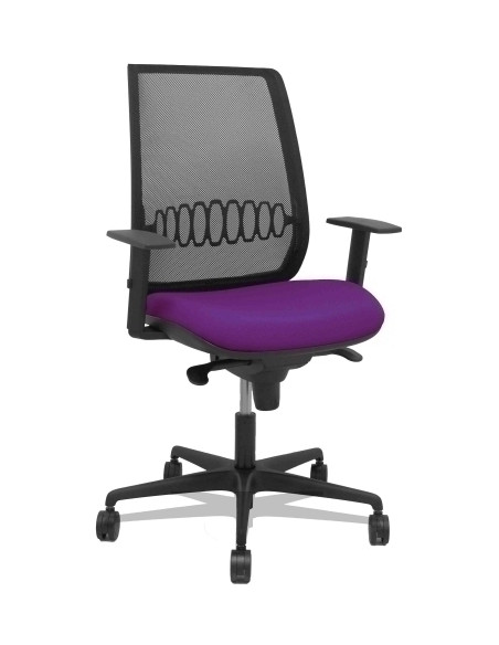 SILLA PIQUERAS Y CRESPO ALARES BRAZOS REGULABLES ERGONOMICA MECANISMO SINCRO RESPALDO MALLA NEGRA ASIENTO TAPIZADO BALI MORADO