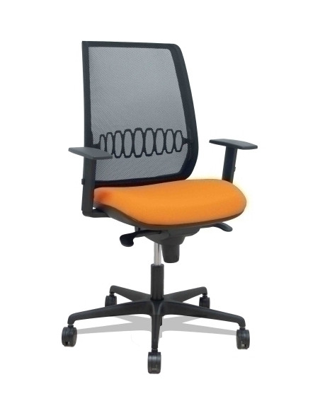 SILLA PIQUERAS Y CRESPO ALARES BRAZOS REGULABLES ERGONOMICA MECANISMO SINCRO RESPALDO MALLA NEGRA ASIENTO TAPIZADO BALI NARANJA