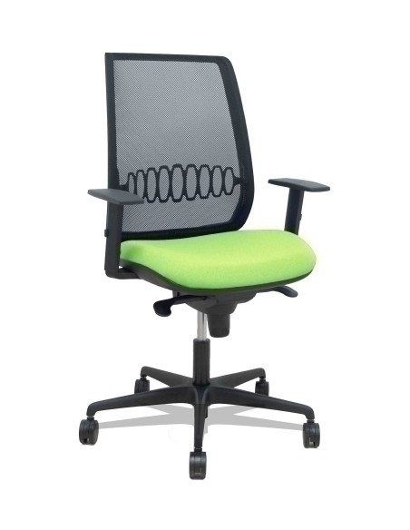 SILLA PIQUERAS Y CRESPO ALARES BRAZOS REGULABLES ERGONOMICA MECANISMO SINCRO RESPALDO MALLA NEGRA ASIENTO TAPIZADO BALI PISTACHO