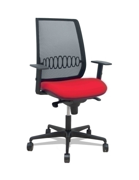 SILLA PIQUERAS Y CRESPO ALARES BRAZOS REGULABLES ERGONOMICA MECANISMO SINCRO RESPALDO MALLA NEGRA ASIENTO TAPIZADO BALI ROJO