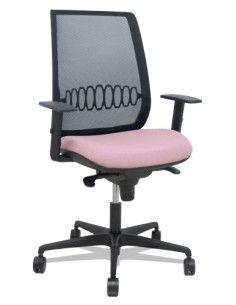 SILLA PIQUERAS Y CRESPO ALARES BRAZOS REGULABLES ERGONOMICA MECANISMO SINCRO RESPALDO MALLA NEGRA ASIENTO TAPIZADO BALI ROSA