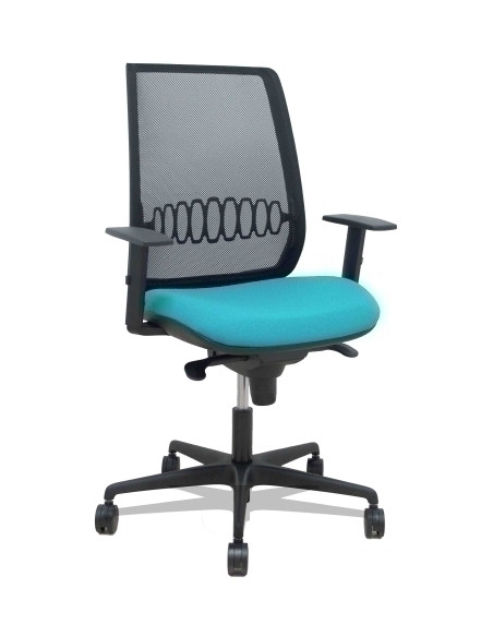 SILLA PIQUERAS Y CRESPO ALARES BRAZOS REGULABLES ERGONOMICA MECANISMO SINCRO RESPALDO MALLA NEGRA ASIENTO TAPIZADO BALI TURQUESA