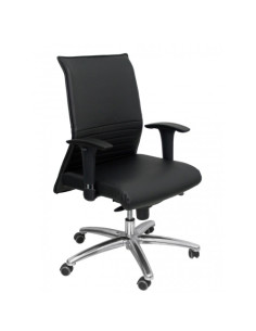 SILLA PIQUERAS Y CRESPO ALBACETE CONFIDENTE BRAZOS CROMADOS REGULABLES MECANISMO SINCRO ASIENTO Y RESPALDO TAPIZADO PIEL NEGRO