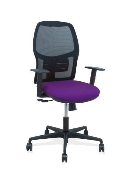 SILLA PIQUERAS Y CRESPO ALFERA BRAZOS REGULABLES ERGONOMICA MECANISMO SINCRO RESPALDO MALLA NEGRA ASIENTO TAPIZADO BALI MORADO