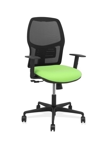 SILLA PIQUERAS Y CRESPO ALFERA BRAZOS REGULABLES ERGONOMICA MECANISMO SINCRO RESPALDO MALLA NEGRA ASIENTO TAPIZADO BALI PISTACHO