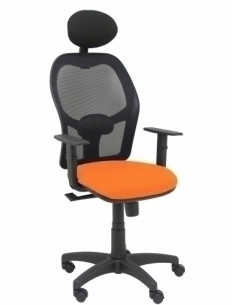 SILLA PIQUERAS Y CRESPO ALOCEN BRAZOS REGULABLES CABECERO FIJO MALLA NEGRO Y ASIENTO BALI NARANJA