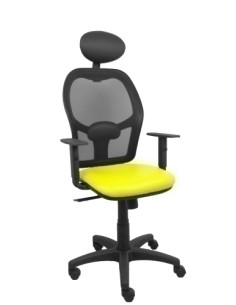 SILLA PIQUERAS Y CRESPO ALOCEN BRAZOS REGULABLES CABECERO FIJO MALLA NEGRO Y ASIENTO SIMILPIEL AMARILLO