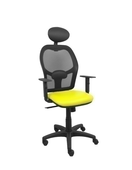 SILLA PIQUERAS Y CRESPO ALOCEN BRAZOS REGULABLES CABECERO FIJO MALLA NEGRO Y ASIENTO SIMILPIEL AMARILLO