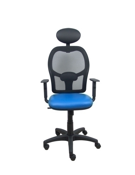 SILLA PIQUERAS Y CRESPO ALOCEN BRAZOS REGULABLES CABECERO FIJO MALLA NEGRO Y ASIENTO SIMILPIEL AZUL