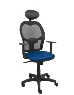 SILLA PIQUERAS Y CRESPO ALOCEN BRAZOS REGULABLES CABECERO FIJO MALLA NEGRO Y ASIENTO SIMILPIEL AZUL MARINO