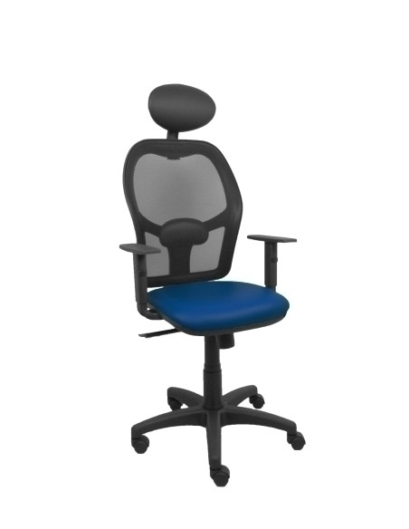 SILLA PIQUERAS Y CRESPO ALOCEN BRAZOS REGULABLES CABECERO FIJO MALLA NEGRO Y ASIENTO SIMILPIEL AZUL MARINO