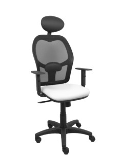 SILLA PIQUERAS Y CRESPO ALOCEN BRAZOS REGULABLES CABECERO FIJO MALLA NEGRO Y ASIENTO SIMILPIEL BLANCO