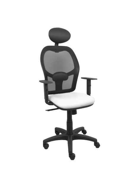 SILLA PIQUERAS Y CRESPO ALOCEN BRAZOS REGULABLES CABECERO FIJO MALLA NEGRO Y ASIENTO SIMILPIEL BLANCO