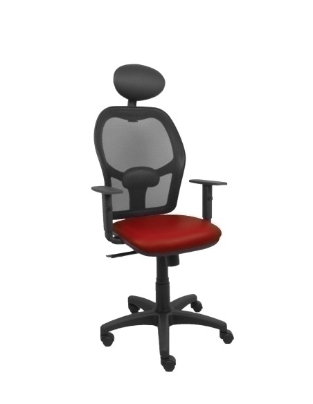 SILLA PIQUERAS Y CRESPO ALOCEN BRAZOS REGULABLES CABECERO FIJO MALLA NEGRO Y ASIENTO SIMILPIEL GRANATE