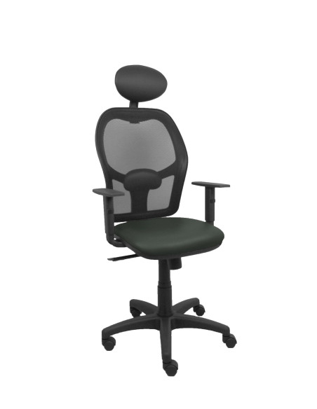 SILLA PIQUERAS Y CRESPO ALOCEN BRAZOS REGULABLES CABECERO FIJO MALLA NEGRO Y ASIENTO SIMILPIEL GRIS OSCURO