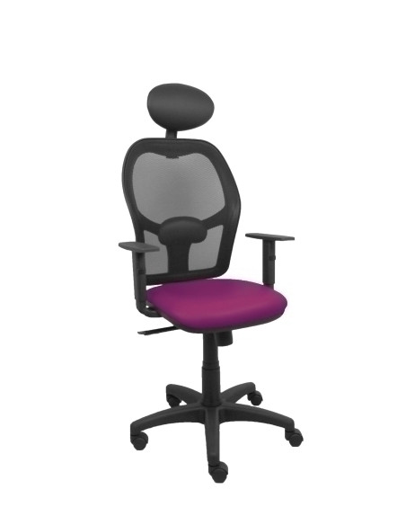 SILLA PIQUERAS Y CRESPO ALOCEN BRAZOS REGULABLES CABECERO FIJO MALLA NEGRO Y ASIENTO SIMILPIEL MORADO