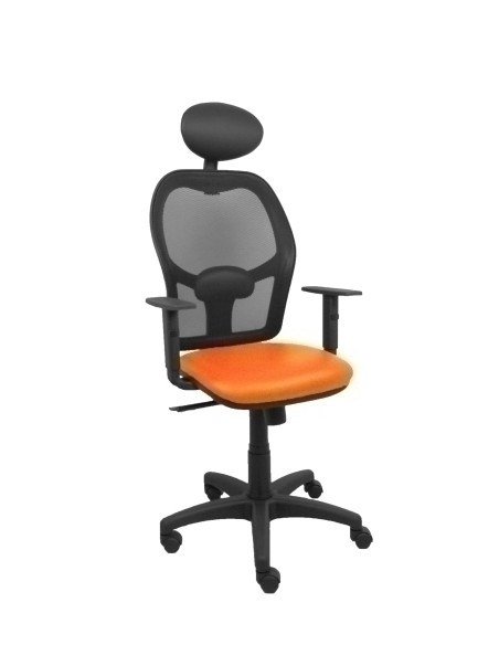SILLA PIQUERAS Y CRESPO ALOCEN BRAZOS REGULABLES CABECERO FIJO MALLA NEGRO Y ASIENTO SIMILPIEL NARANJA