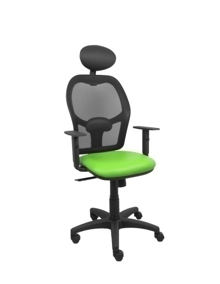 SILLA PIQUERAS Y CRESPO ALOCEN BRAZOS REGULABLES CABECERO FIJO MALLA NEGRO Y ASIENTO SIMILPIEL PISTACHO