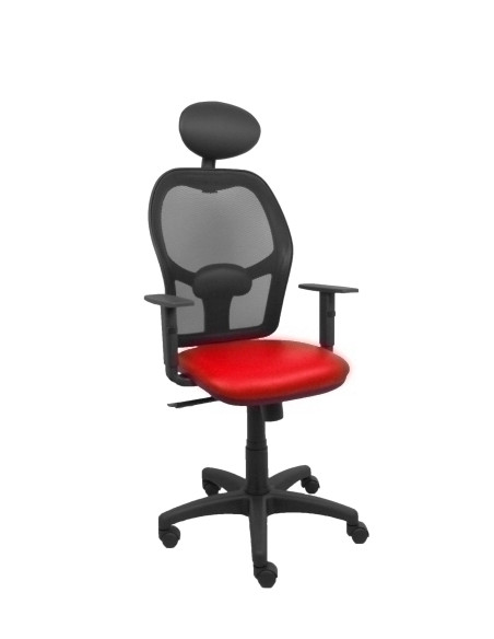 SILLA PIQUERAS Y CRESPO ALOCEN BRAZOS REGULABLES CABECERO FIJO MALLA NEGRO Y ASIENTO SIMILPIEL ROJO