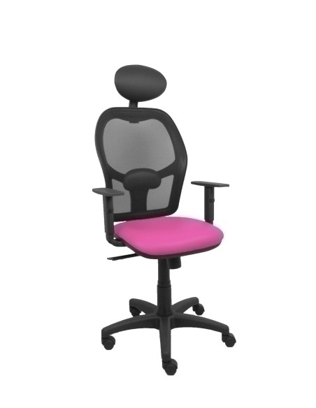 SILLA PIQUERAS Y CRESPO ALOCEN BRAZOS REGULABLES CABECERO FIJO MALLA NEGRO Y ASIENTO SIMILPIEL ROSA