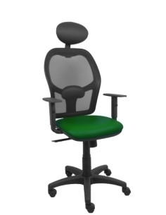 SILLA PIQUERAS Y CRESPO ALOCEN BRAZOS REGULABLES CABECERO FIJO MALLA NEGRO Y ASIENTO SIMILPIEL VERDE BOTELLA