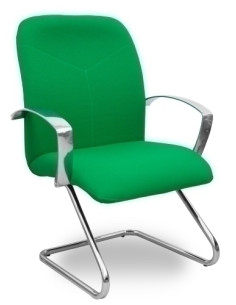 SILLA PIQUERAS Y CRESPO CAUDETE CONFIDENTE ESTRUCTURA PATIN ACABADO CROMADO BRAZOS FIJOS ASIENTO Y RESPALDO TAPIZADO BALI VERDE