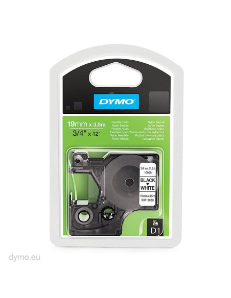 CINTA de ROTULAR DYMO LM D1 NYLON 35m 19mm NEGRO sobre BLANCO 16958