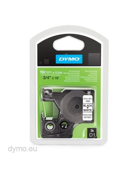 DYMO CINTA DE TRANSFERENCIA TÉRMICA D1 16960 ETIQUETAS ESTÁNDAR NEGRO SOBRE BLANCO DE 19MMX55M POLIESTER AUTOADHESIVA PERMAMEN