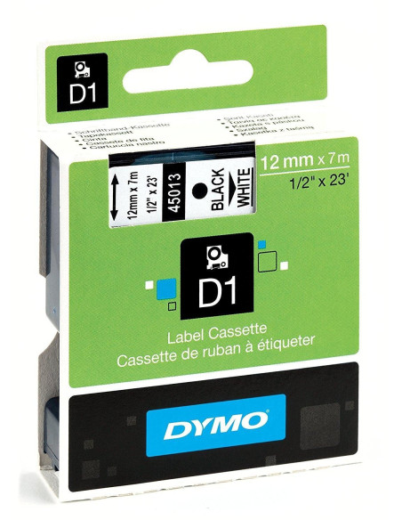 DYMO CINTA DE TRANSFERENCIA TERMICA D1 45013 ETIQUETAS ESTÁNDAR NEGRO SOBRE BLANCO DE 12MMX7M  POLIESTER AUTOADHESIVA ROTULADOR