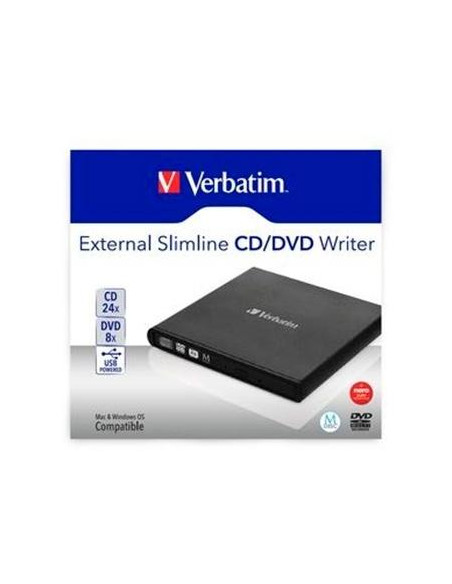 VERBATIM GRABADORA Y LECTOR EXTERNO DE CDDVD SLIMLINE  COMPATIBLE CON LA TECNOLOGÍA DE ARCHIVADO MDISC  ALIMENTACIÓN A TRAVÉS