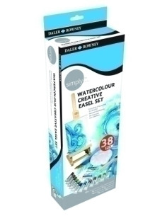 ACUARELAS DALER ROWNEY SIMPLY EASEL SET 12ml SET de 38 Incluye 12x tubos acuarelas 12 ml 1x bloc de dibujo A5 4x lapices de boce