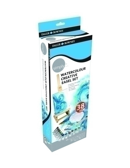 ACUARELAS DALER ROWNEY SIMPLY EASEL SET 12ml SET de 38 Incluye 12x tubos acuarelas 12 ml 1x bloc de dibujo A5 4x lapices de boce
