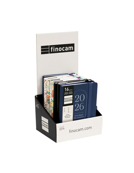 AGENDA ANUAL 2025-26 FINOCAM CATALAN 16 MESES CAPRI COSIDA tapa EXTRADURA SV APAIS F4 118x168 con GOMA ASSORTIMENT EXPOSITOR DE 