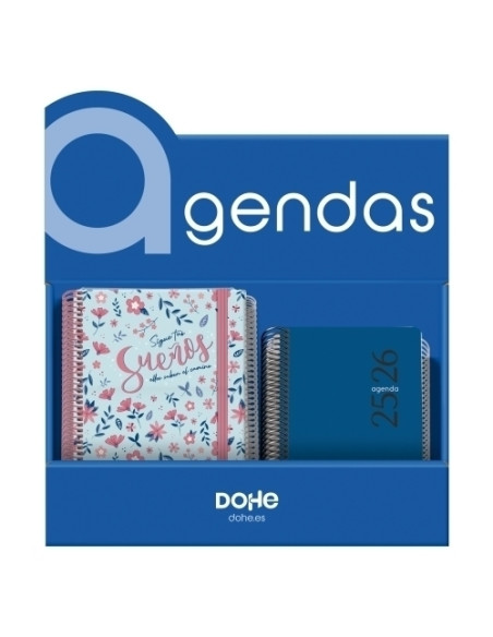 AGENDA ESCOLAR 2025-26 DOHE PRIMEBASIC A5A6 SURTIDO EXPOSITOR DE 25 4x PRIME A5 SV 3x PRIME A5 DP 5x PRIME A6 DP 5x BASIC A5 SV 