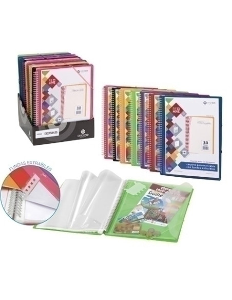 CARPETA FUNDAS TARIFARIO CARCHIVO REMOVE ESPIRAL PP A4 CANGURO con GOMA EXPOSITOR de 12 3x ref 540020 20 F 4x ref 540030 30 F 3x