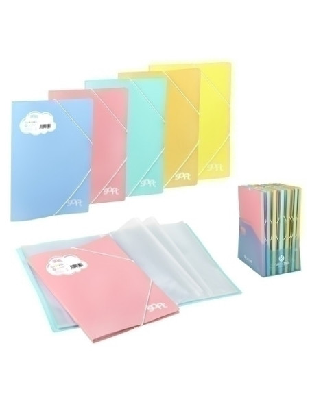 CARPETA FUNDAS TARIFARIO CARCHIVO SOFT CARCHIPLAS SOLDADAS PP A4 con GOMA SURTIDO EXPOSITOR de 16 6x 50602099 5x 50603099 5x 506