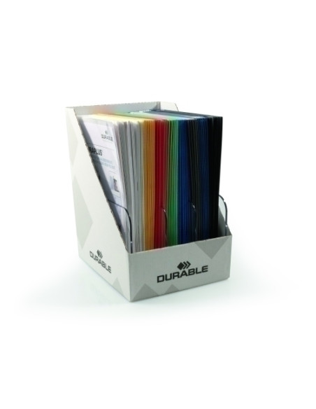 DOSIER FASTENER 2690 TRANSPARENTE  CLEAR VIEW  EXPOSITOR de 70 10 uds de color negro blanco rojo azul oscuro y 5 unidades de col